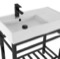 Modern Ceramic Console Sink With Counter Space and Matte Black Base
